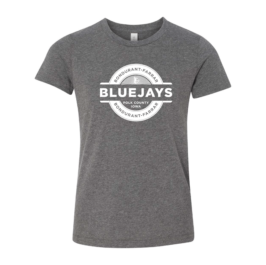 Bluejays Seal - Crewneck T-Shirt - Youth-Soft and Spun Apparel Orders