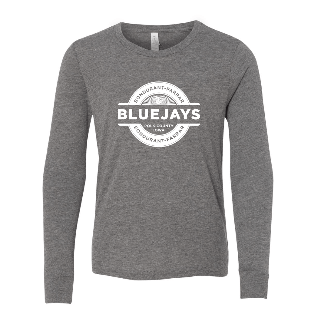 Bluejays Seal - Long Sleeve Crewneck T-Shirt - Youth-Soft and Spun Apparel Orders