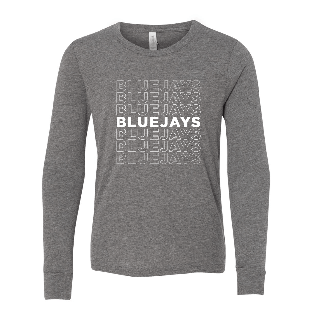 Bluejays Fade - Long Sleeve Crewneck T-Shirt - Youth-Soft and Spun Apparel Orders