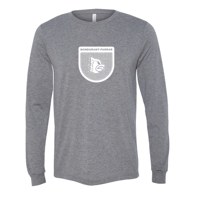 Bluejays Shield - Long Sleeve Crewneck T-Shirt - Adult-Soft and Spun Apparel Orders