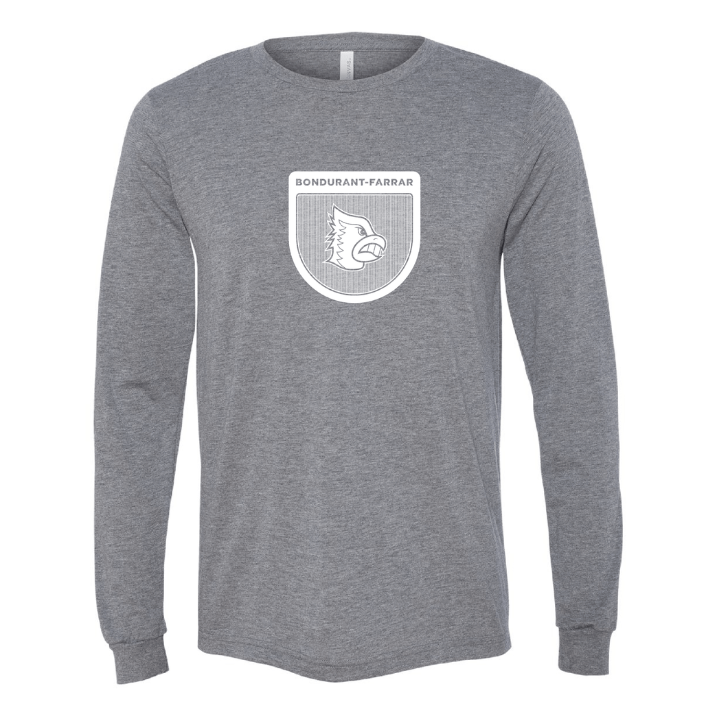 Bluejays Shield - Long Sleeve Crewneck T-Shirt - Adult-Soft and Spun Apparel Orders