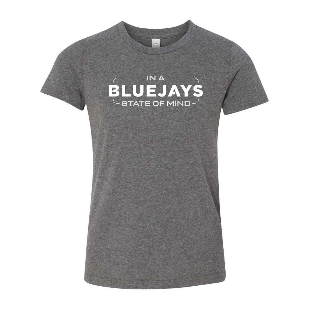 Bluejays State of Mind - Crewneck T-Shirt - Youth-Soft and Spun Apparel Orders
