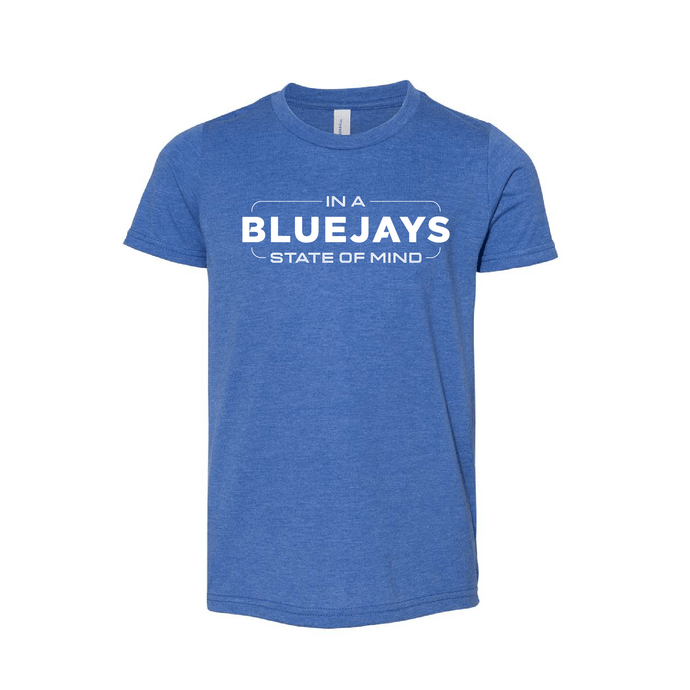 Bluejays State of Mind - Crewneck T-Shirt - Youth-Soft and Spun Apparel Orders