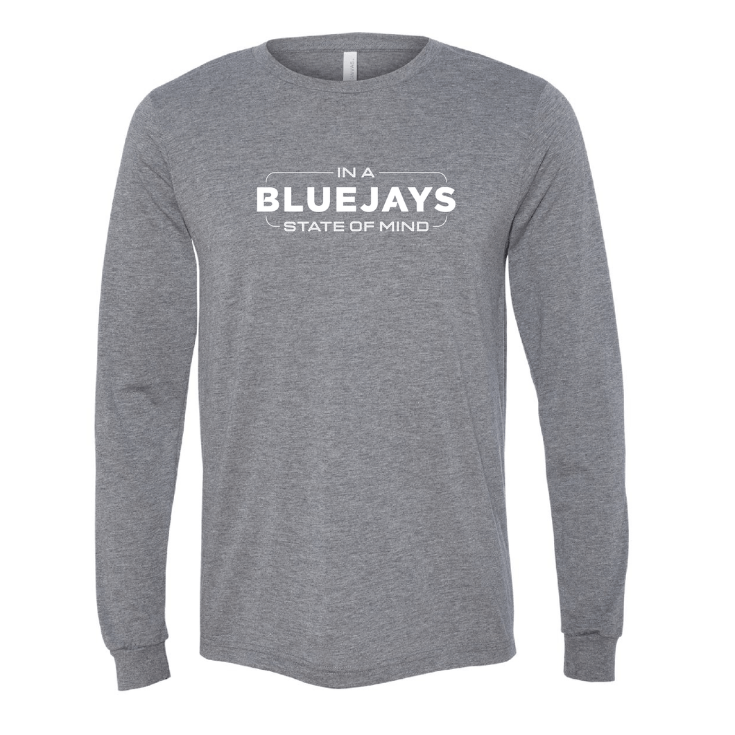 Bluejays State of Mind - Long Sleeve Crewneck T-Shirt - Adult-Soft and Spun Apparel Orders