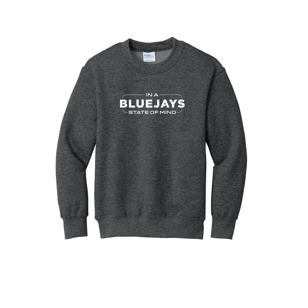 Bluejays State of Mind - Crewneck Sweatshirt - Youth-Soft and Spun Apparel Orders