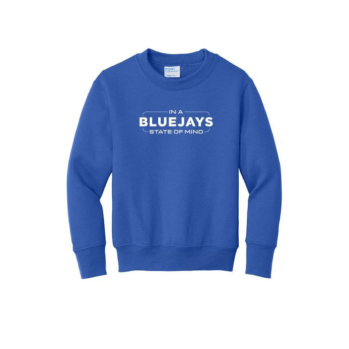 Bluejays State of Mind - Crewneck Sweatshirt - Youth-Soft and Spun Apparel Orders