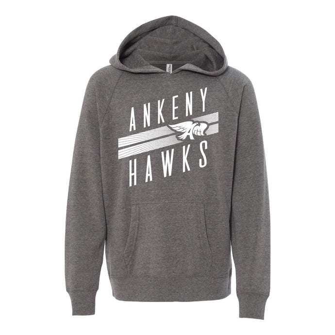 Ankeny Hawks Logo Slant Hooded Sweatshirt - Youth-Soft and Spun Apparel Orders