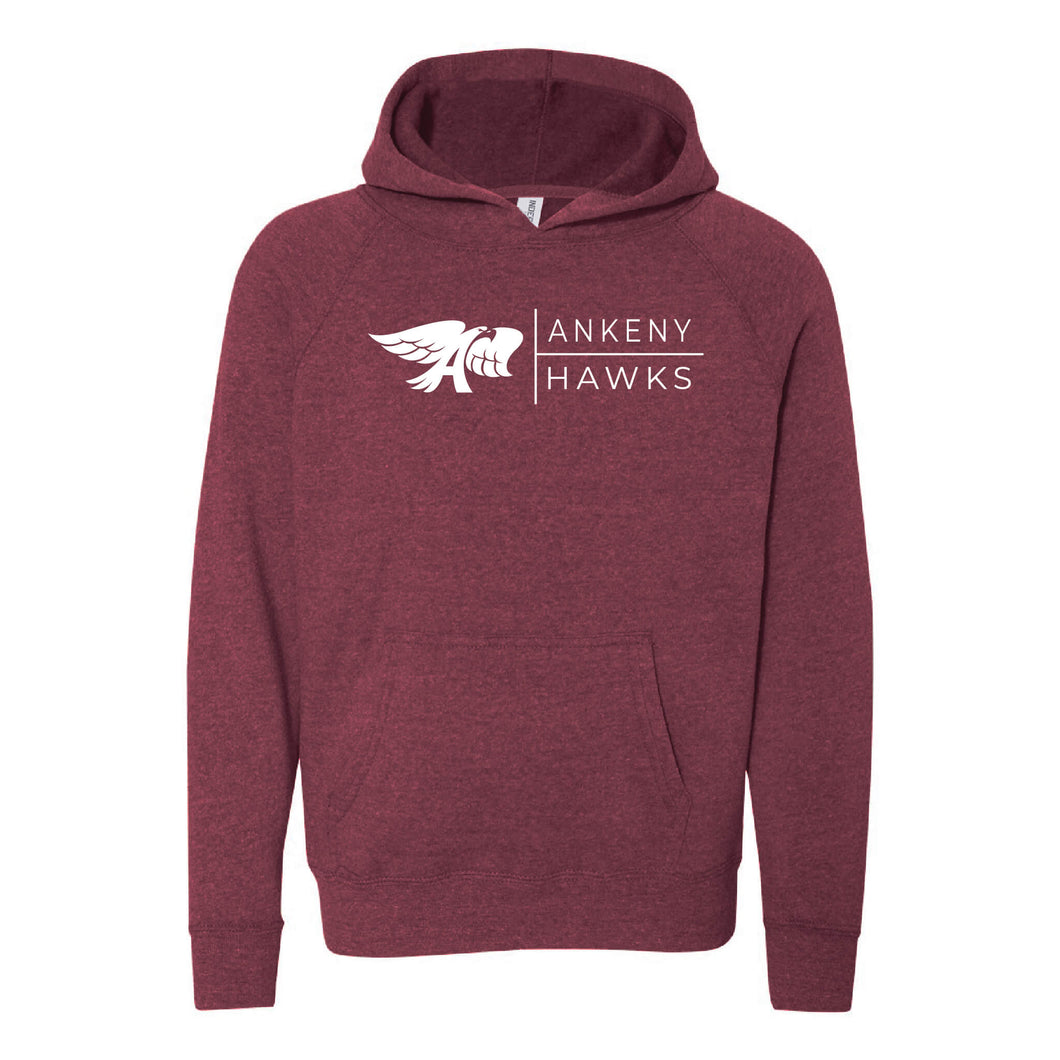 Ankeny Hawks Logo Horizontal Hooded Sweatshirt - Youth-Soft and Spun Apparel Orders