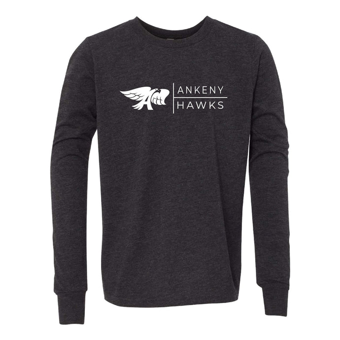 Ankeny Hawks Logo Horizontal Long Sleeve T-Shirt - Youth-Soft and Spun Apparel Orders