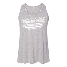 Load image into Gallery viewer, Prairie Trail Elementary Baseball Script Girl’s Flowy Tank Top - Youth-Soft and Spun Apparel Orders

