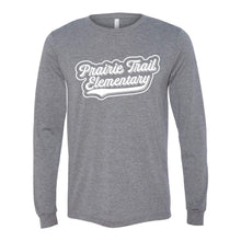 Load image into Gallery viewer, Prairie Trail Elementary Baseball Script Long Sleeve Tee - Adult-Soft and Spun Apparel Orders
