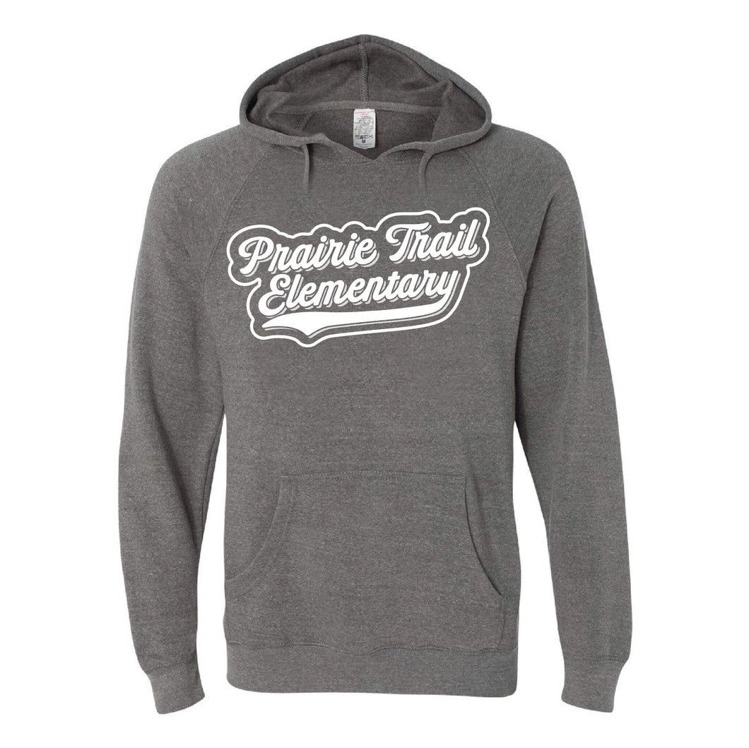 Prairie Trail Elementary Baseball Script Hooded Sweatshirt - Adult-Soft and Spun Apparel Orders
