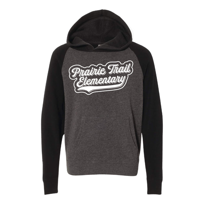 Prairie Trail Elementary Baseball Script Hooded Sweatshirt - Youth-Soft and Spun Apparel Orders
