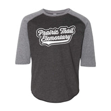 Load image into Gallery viewer, Prairie Trail Elementary Baseball Script 3/4-Sleeve Tee - Adult-Soft and Spun Apparel Orders
