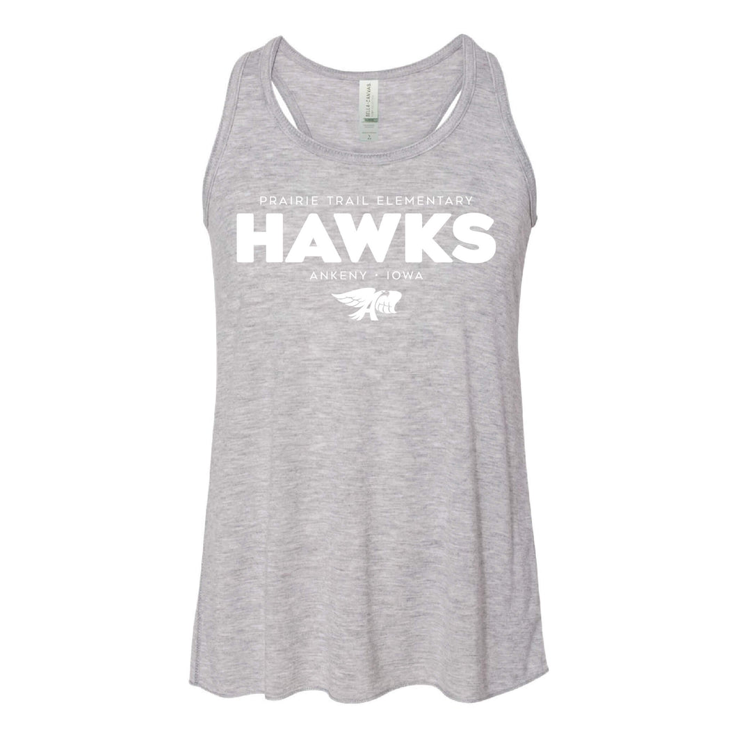 Prairie Trail Elementary Hawks Spring 2021 Girl’s Flowy Tank Top - Youth-Soft and Spun Apparel Orders