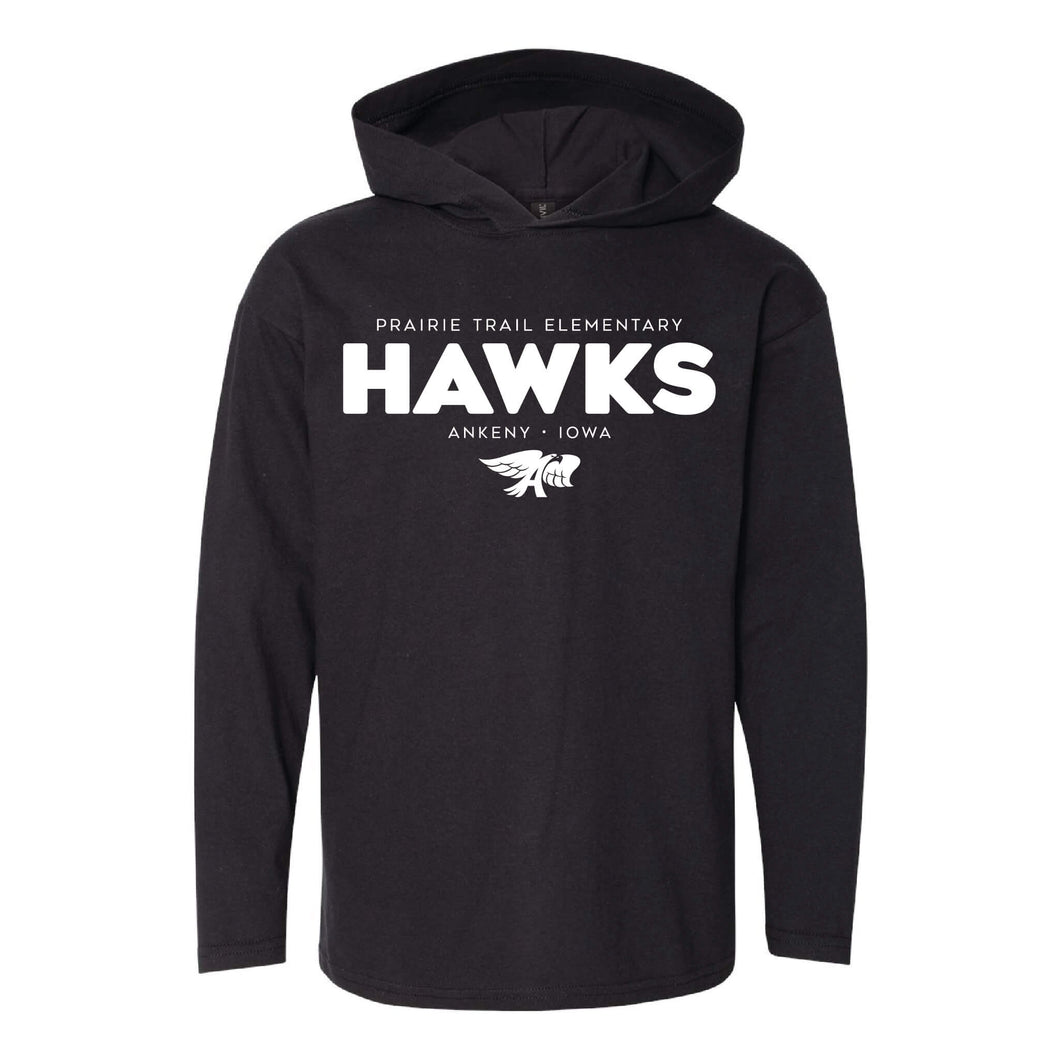 Prairie Trail Elementary Hawks Spring 2021 Hooded Long Sleeve Tee - Youth-Soft and Spun Apparel Orders