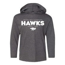 Load image into Gallery viewer, Prairie Trail Elementary Hawks Spring 2021 Hooded Long Sleeve Tee - Youth-Soft and Spun Apparel Orders
