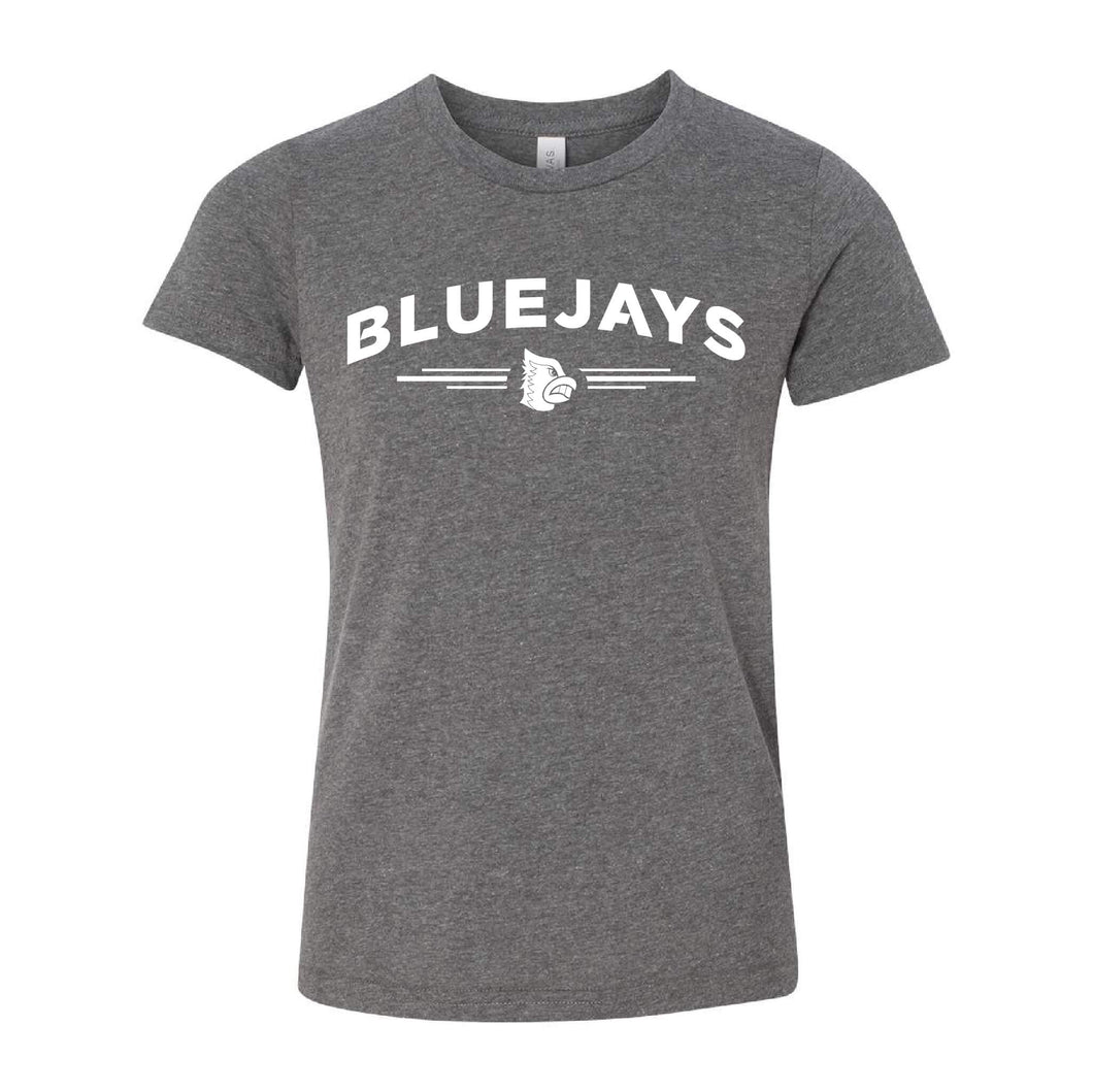 Bluejays Arch - Crewneck T-Shirt - Youth-Soft and Spun Apparel Orders