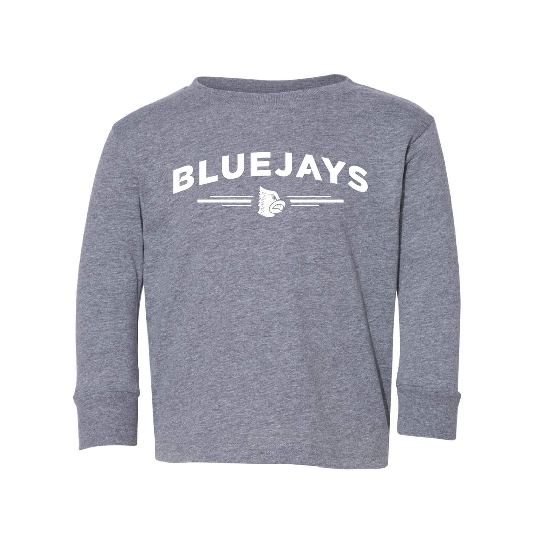 Bluejays Arch - Long Sleeve Crewneck T-Shirt - Toddler-Soft and Spun Apparel Orders