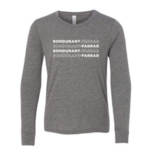 Load image into Gallery viewer, Bondurant-Farrar Words - Long Sleeve Crewneck T-Shirt - Youth-Soft and Spun Apparel Orders
