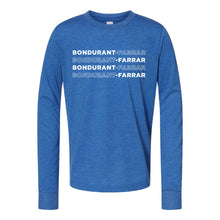 Load image into Gallery viewer, Bondurant-Farrar Words - Long Sleeve Crewneck T-Shirt - Youth-Soft and Spun Apparel Orders
