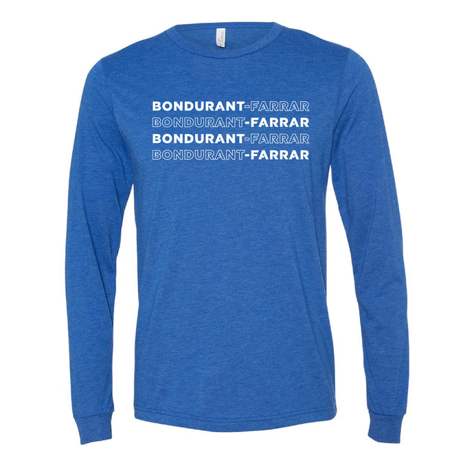 Bondurant-Farrar Words - Long Sleeve Crewneck T-Shirt - Adult-Soft and Spun Apparel Orders