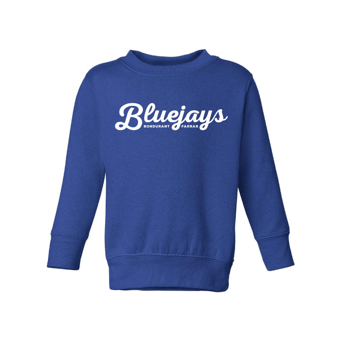 Bluejays Script - Crewneck Sweatshirt - Toddler-Soft and Spun Apparel Orders