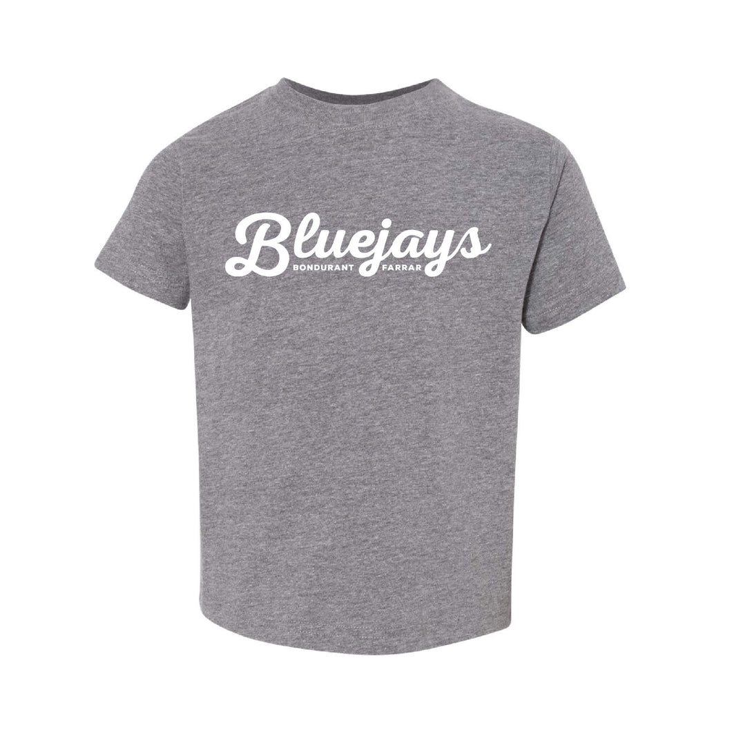Bluejays Script - Crewneck T-Shirt - Toddler-Soft and Spun Apparel Orders