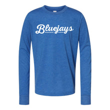 Load image into Gallery viewer, Bluejays Script - Long Sleeve Crewneck T-Shirt - Youth-Soft and Spun Apparel Orders
