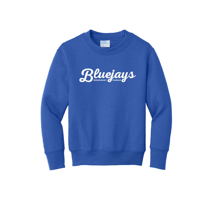 Bluejays Script - Crewneck Sweatshirt - Youth-Soft and Spun Apparel Orders