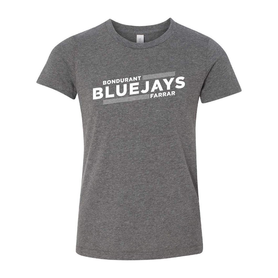 Bluejays Slant - Crewneck T-Shirt - Youth-Soft and Spun Apparel Orders