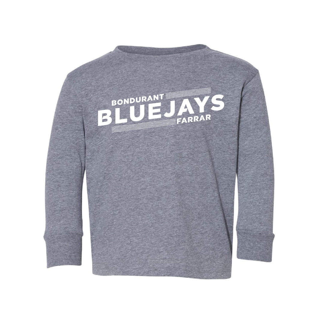Bluejays Slant - Long Sleeve Crewneck T-Shirt - Toddler-Soft and Spun Apparel Orders