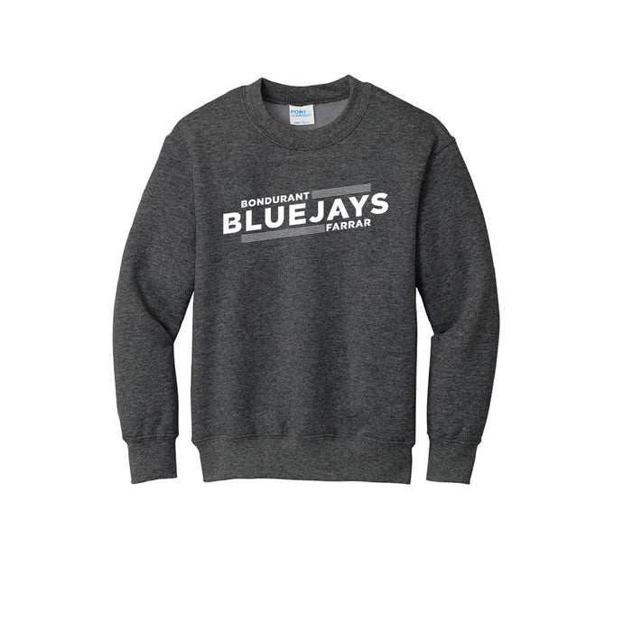 Bluejays Slant - Crewneck Sweatshirt - Youth-Soft and Spun Apparel Orders