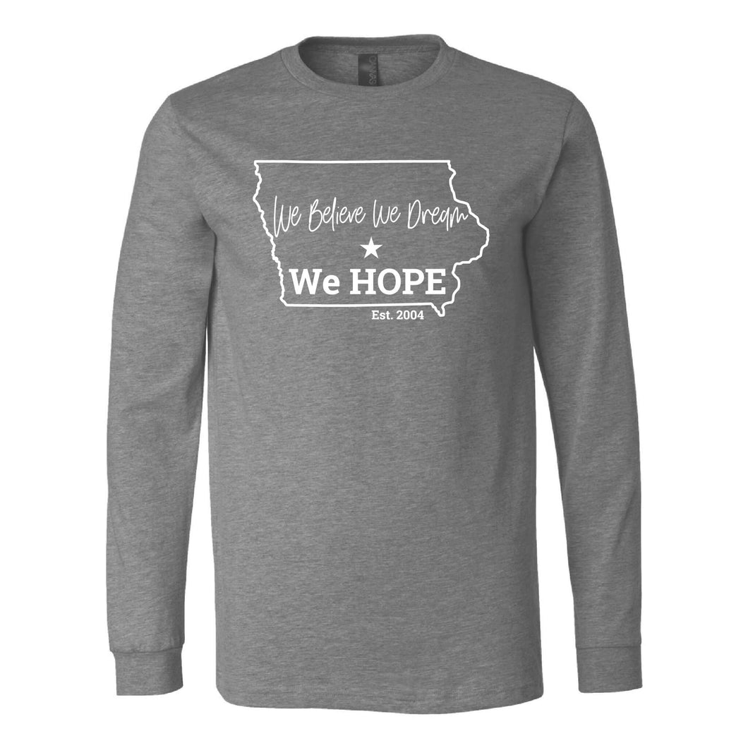 We Hope Iowa Design Long Sleeve T-Shirt - Adult-Soft and Spun Apparel Orders