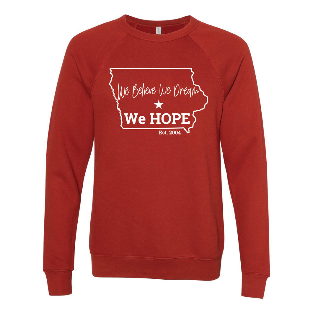 We Hope Iowa Design Crewneck Sweatshirt - Adult-Soft and Spun Apparel Orders
