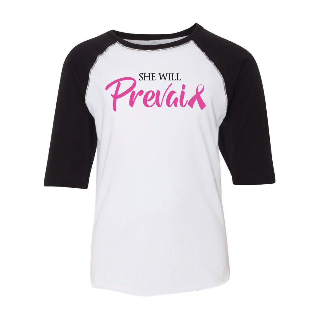 She Will Prevail - The Becca Willson Memorial ¾-Sleeve Raglan - Youth-Soft and Spun Apparel Orders