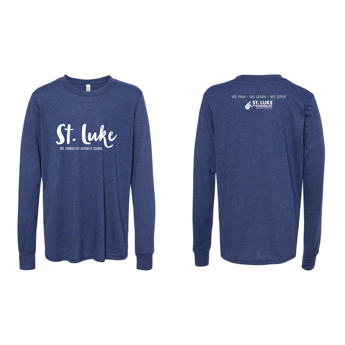 Saint Luke Script Long Sleeve T-Shirt - Youth-Soft and Spun Apparel Orders