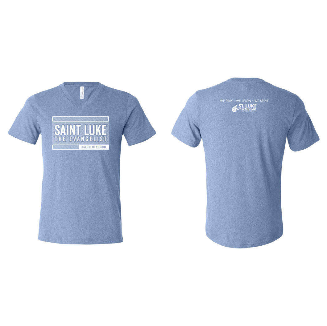 Saint Luke Block V-Neck T-Shirt - Adult-Soft and Spun Apparel Orders