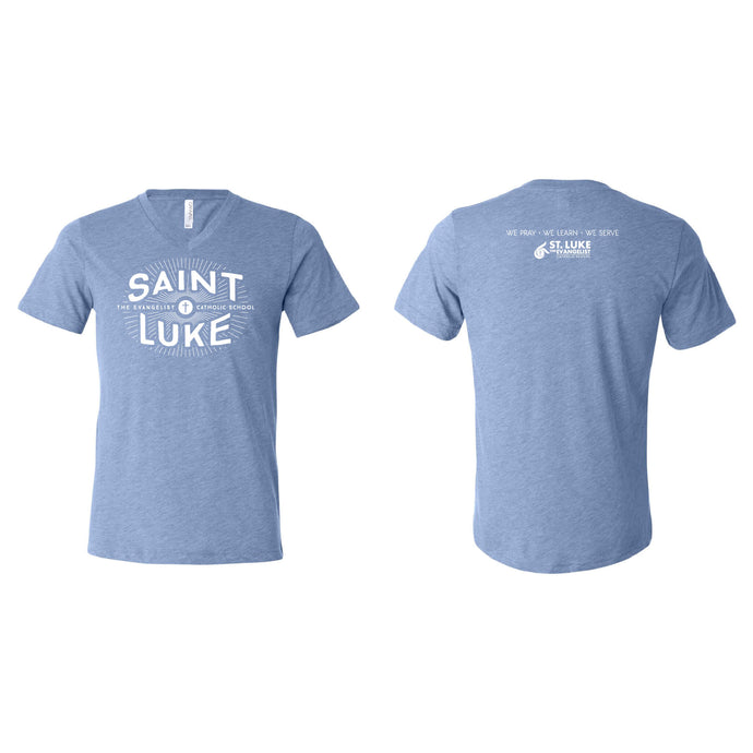 Saint Luke Burst V-Neck T-Shirt - Adult-Soft and Spun Apparel Orders